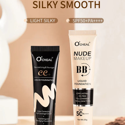 Ocheal 30g BB/CC sunscreen Cream SPF 50/PA+++ Facial Liquid Foundation Cream Anti-Aging Long Lasting Full Coverage Cream Powder
