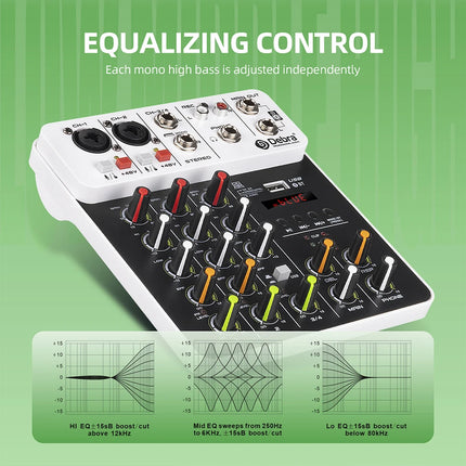 Debra NEW V4 Audio Mixing Console Bluetooth USB Record PC 48V Phantom Power Delay Repaeat Effect 4 Channels USB Audio Mixer.