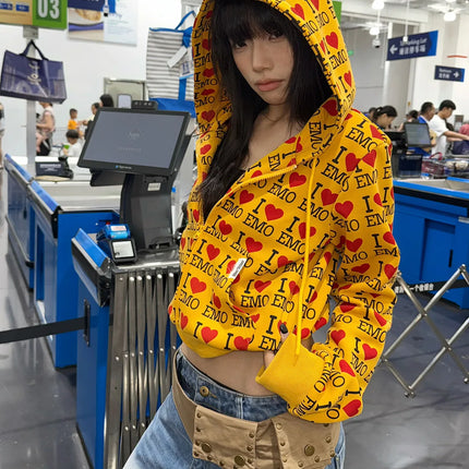 Spring Autumn 2025 Women's Loose Letter Hooded Open Cardigan Zipper Sweatshirt Casual Street Style High Street Outerwear Trendy
