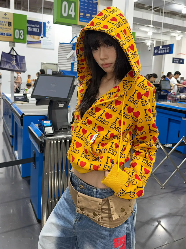 Spring Autumn 2025 Women's Loose Letter Hooded Open Cardigan Zipper Sweatshirt Casual Street Style High Street Outerwear Trendy