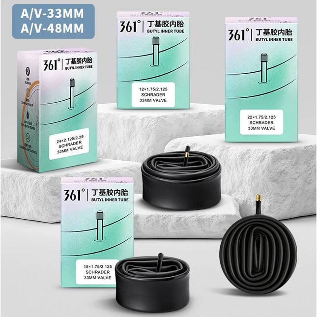 361 Degrees Bike Inner Tube 33/48MM Schrader Valve Bicycle Tube MTB Bike Cycling Tire Tubes 12/14/16/18/20/22/24/26/27.5/29 Inch