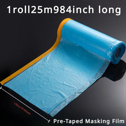 Pre-Taped Masking Film Plastic Sheeting Automotive Washi Tape No Residue Painters Plastic Drop Cloth for Painting