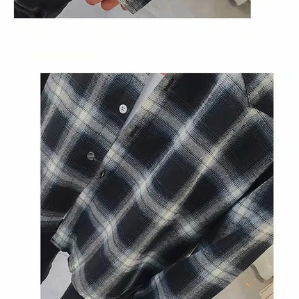 Casual Plaid Long Sleeve Men's Shirt Autumn Korean Style Loose Fashionable Outerwear Couple's Casual Shirt Comfortable Fit