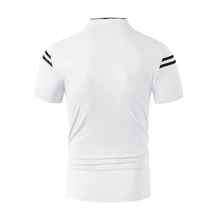 2025 New Men's Casual Fashion Solid Color Short Sleeved Polo Shirt Stand Up Collar Versatile Comfortable Top