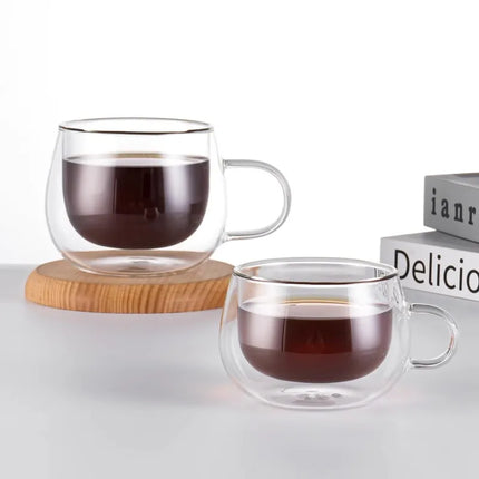 YWDL 100/200ml Double Walled Glass Coffee Cup Set Clear Espresso Cups With Handle Heat-resisting Glass Cup For Milk Latte Tea