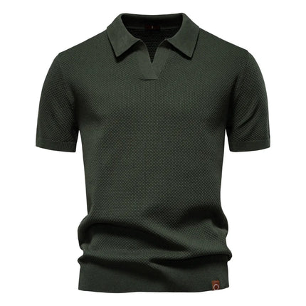 Summer New High-Quality Pineapple-Patterned Knitted POLO Shirt for Men, Casual Short-Sleeved All-Match Simple Top.
