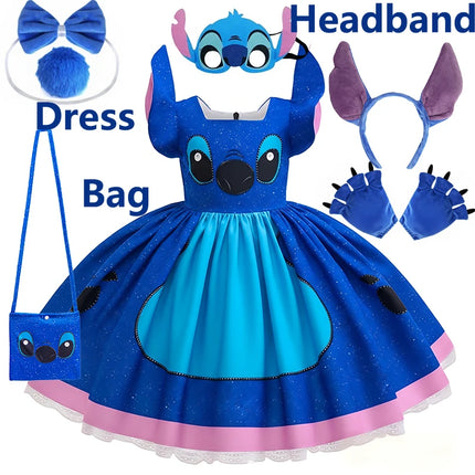 Stitch Movie Cosplay Dress Fancy Birthday Party Girl Printed Halloween Role Play Princess Dress Formal Dress Up Dresses 2-10Y