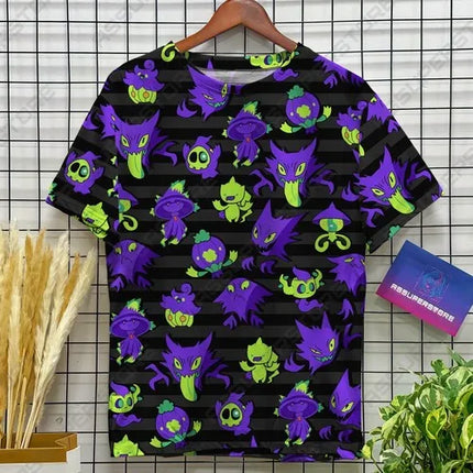 Men's Ghost Type Pokemon Gengar Gastly Print T-Shirt Casual Short Sleeve Tee Anime Fans & Streetwear Lovers Ideal for Daily Wear