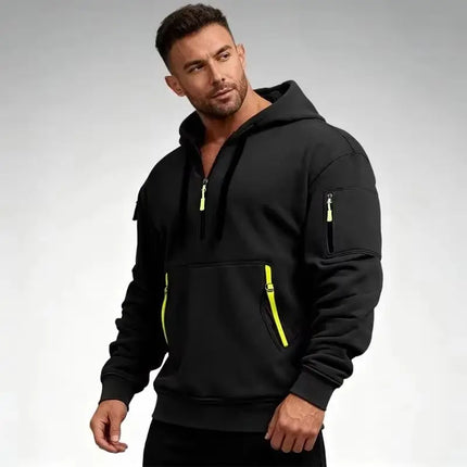 European size plus size casual Spring and autumn men's hoodie pullover zipper sports pocket big hoodie 2025 tide