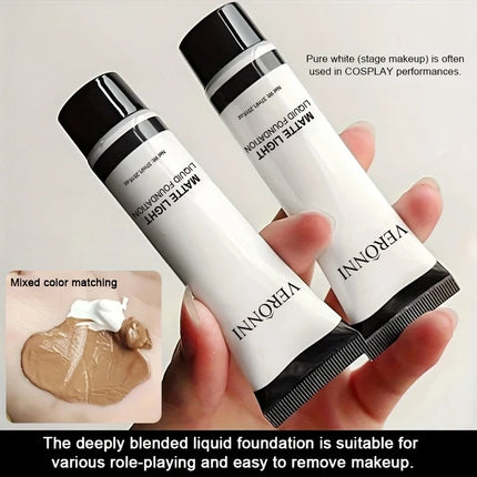 White toning liquid foundation water-resistant,Matte Natural Finish,Lightweight Non-Sticky Foundation Concealer,Halloween makeup