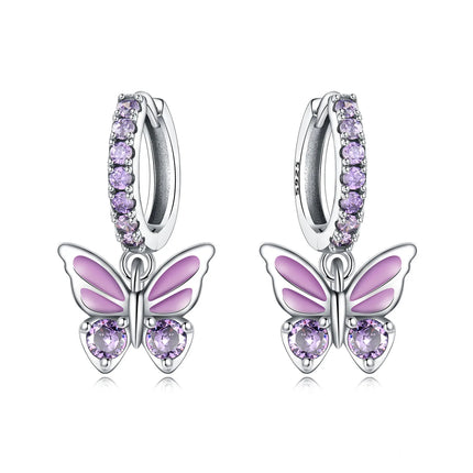 Hot Sale Original 925 Sterling Silver Zircon Pink Paw Print Earrings Heart Flower Leaf Design Women Party Jewelry Gift Ear Loops