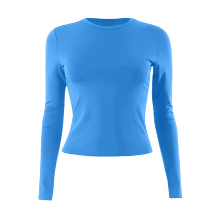 Women Fashion Casual Long Sleeve T-Shirt Lady Minimalist Style Solid Color Round Neck Top Female Casual Skinny Daily Clothes