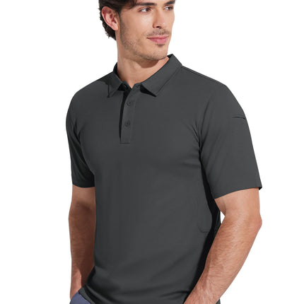 MAGCOMSEN Men's Tactical Polo Shirt Quick Dry Performance Pique Work Golf Shirt Sunglasses Loop Sleeve Pen Pocket