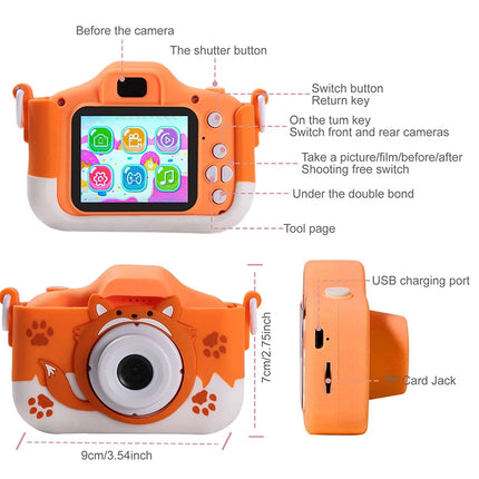 X5S Kids Digital Camera HD 1080P 20MP Children Fox Camera USB Charger Built-In Game Camera Shockproof Silicone Protection Cover