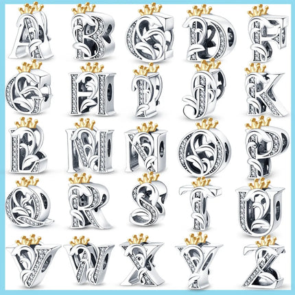 A-Z Alphabet Beads Charms Fit Original 925 Sterling Silver Bracelets Charm 26 Letters Charm for Women Girl DIY Fine Jewelry Gift