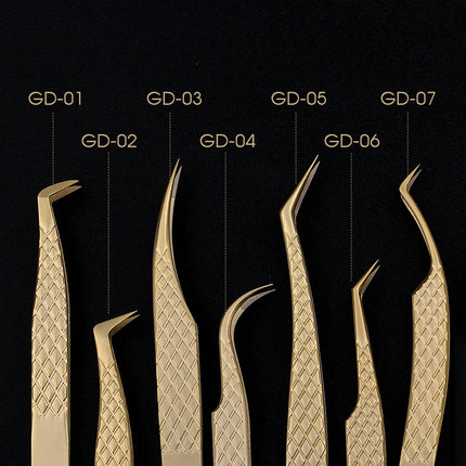 Gemerry  Eyelash Extension Tweezers With Fiber Tips Golden Stainless Steel High Precision Tweezer for Volume Fans Makeup Tools
