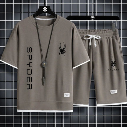 Men's Large-sized Summer Casual Fashionable Breathable Quick-drying Sports T-shirt And Shorts Set Short-sleeved Fitness Outfit