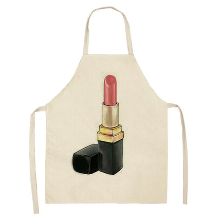 Lipstick Perfume Sexy Printed Linen Black Kitchen Apron Woman Work Dress Colorful Geometry Custom Cooking Baking Accessories