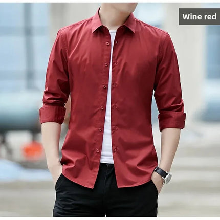 Spring New Men's Classic White Shirt Long Sleeve Plus Size Business Casual Shirt Work Korean Style Slims Smooths Your Silhouette