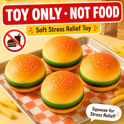 Cute Hamburger Squishy Stress Relief Toy Soft Mochi Squeeze Fidget Toy 8cm Simulated Burger Anti Anxiety Squeeze Toy Desk Decor Funny Gift for Kids Adults