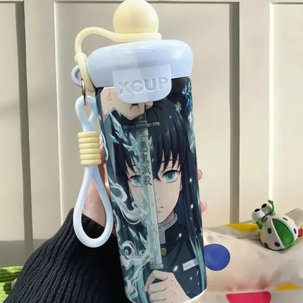 Demon Slayer Stainless Steel Insulated Cup Cute Fashion Cartoon Floating Ball Straw Thermos Portable Coffee Cup Gift for Friends