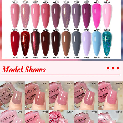LILYCUTE 7ml Water-Based Nail Polish 40 Colors Long Lasting Quick Drying No Need of Lamp to Cure Nail Supplies For Nail Manicure