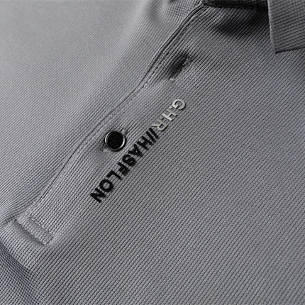 New Men's Business Casual Long Sleeved Shirt with Badge Solid Color Polo Shirt Fashionable Breathable Comfortable Versatile Top