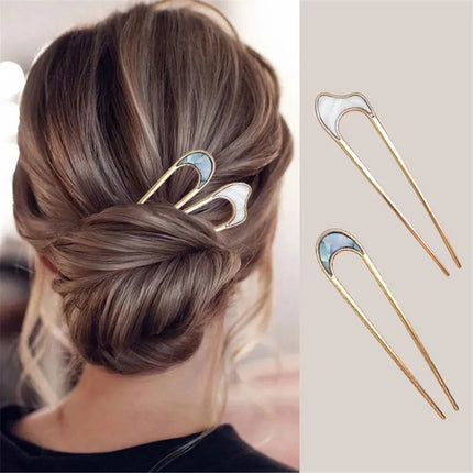 Fashion Luxury Hair Clips Silver Gold Hair Accessories Elegant Enamel Hairpin For Women Metal U Shape Hair Stick Alloy Ornament