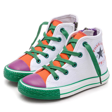 Opoee Children's Shoe Wholesale 2023 Spring Boys' and Girls' Board Shoes Korean Edition Colored Fashion Mid Top Children's Canva