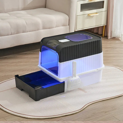 Pet Litter Box Kitten Anti Splash Toilet Fully Enclosed Spill proof Deodorant Cat Toilet Plastic Sandbox Cat Bedpan Sanitary Tra