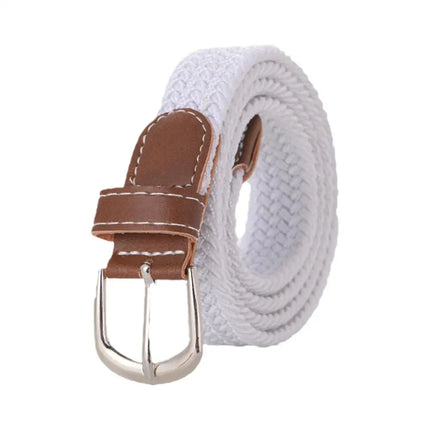 120-130cm Casual Knitted Pin Buckle Men Belt Woven Canvas Elastic Expandable Braided Stretch Belts For Women Jeans Female B D1g1