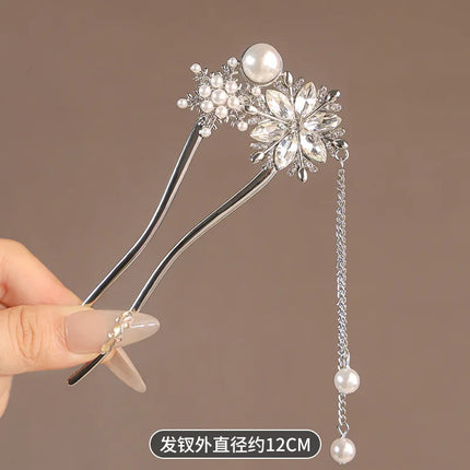 New Metal Hairpins Luxury  Women Hair Clip Pins Red Flower Hair Stick Hairstyle Design Tool Hair Accessories Gifts