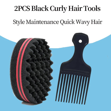 2Pcs Set Afro Curly Hair Sponge Brush Plastic Fork Comb Net Comb Professional Twist Hair Comb Wave Hairdressing Styling Tool Men