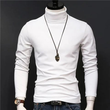2026 Spring New Men's Turtleneck T-shirt Long Sleeve Slim Fit Solid Color High Elastic Bottoming Pullovers Basic Style Male Tops