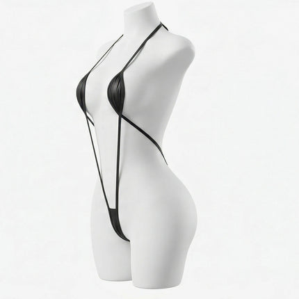 One Piece Sexy Lingerie for Women Halter Backless Extreme Micro Thong Bodysuit Elastic One Size String Monokini Bathing Suit