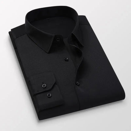 Men's Slim Fit Long Sleeve White Shirt Wedding Groomsmen Business Formal Korean Style Polyester Fiber Non-Iron Treatment