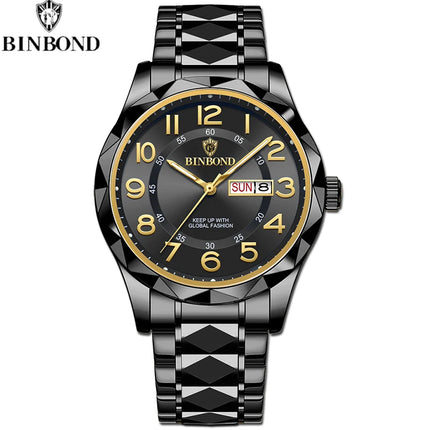 BINBOND Top Brand Luxury Men's Wristwatch Waterproof Luminous Date Week Men's Watches Stainless Steel Quartz Men's Watch Male reloj