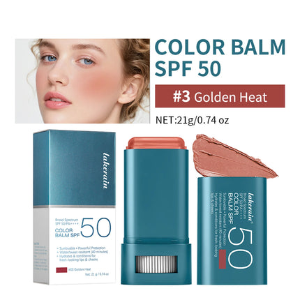 SPF 50 Sun Color Blush Balm Lip & Cheek Tint Hydrating Water Resistant Long Lasting Buildable Blush Natural Makeup
