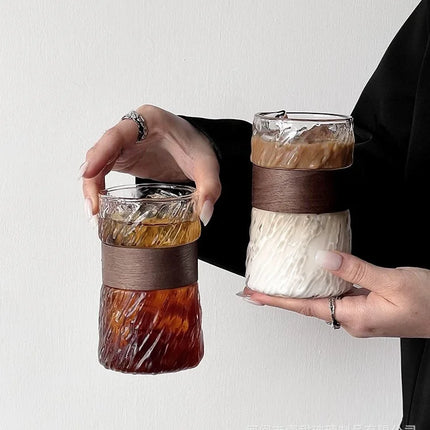 2Pcs heat-resistant glass hanging ear coffee cup transparent with cup cover ice American cup retro high value high borosilicate