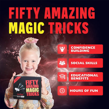 50 Amazing Magic Tricks for Kids - Gift Set Tin with Card & Coin Tricks, Mind Reading, Levitation - Ages 8+ - Easy to Learn