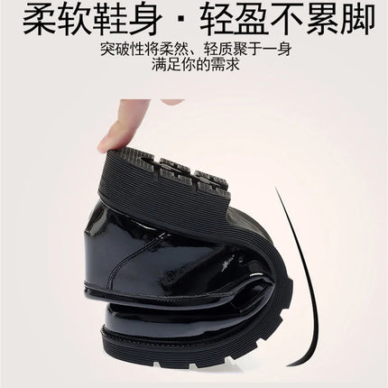 Women's Mary Jane Platform Shoes Round  Head Spring New Metal Chain Casual Soft Patent Leather Slip on Loafers
