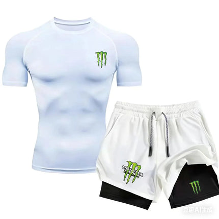 Men's Monster Energy Fitness Sportswear Set with Shorts And Tight T-Shirt Ideal for Running