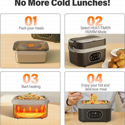 Gison 1.5L Electric Heated Lunch Box for Adults 60W Heated with Temp 18000mah Display Portable Food Warmer for Work Car or home