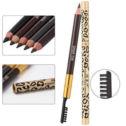 7 Colors Leopard Double Head Eyebrow Pencil Waterproof Long Lasting Brow Definer with Brush Natural Easy To Color Eye Makeup