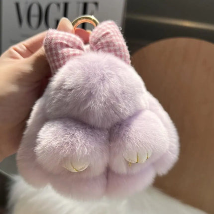 Cute Fluffy Bag Charm Bunny Keychain Pompoms Rabbit Fur Keychain Plush Dolls Hair Bow Plush Rabbit Car Key Ring