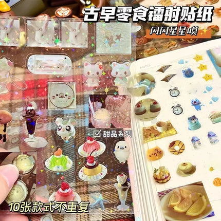 20PC Mix Cute Cartoon Ins Stickers Four-Leaf Clover Retro Holographic High-Value Student DIY Material Journal Cute Decorations