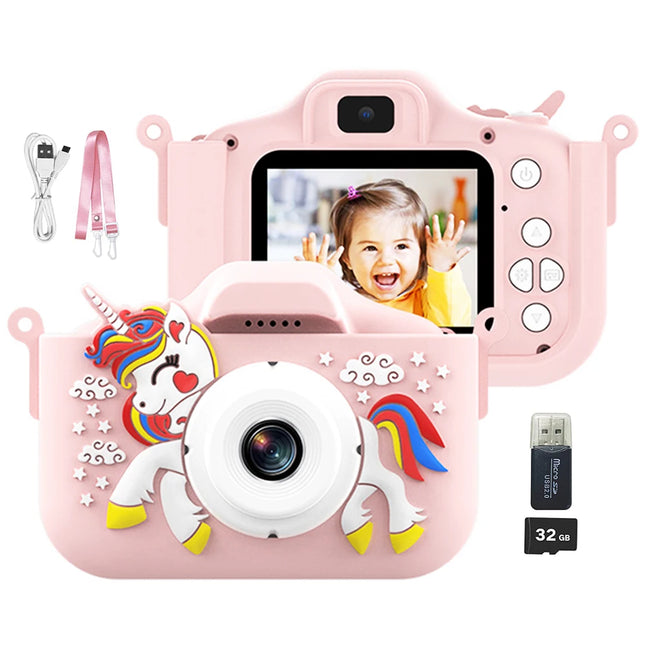 New Unicorn Kids Camera Toys Cute Horse 32MP1080P HD Digital Camera for Toddler Kid Christmas Birthday Festival Children Gifts