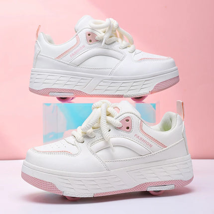 Children's Roller Skates Four-Wheel Wear-Resistant Fashion Leather Breathable Sports Entertainment Wheel Shoes for Kids