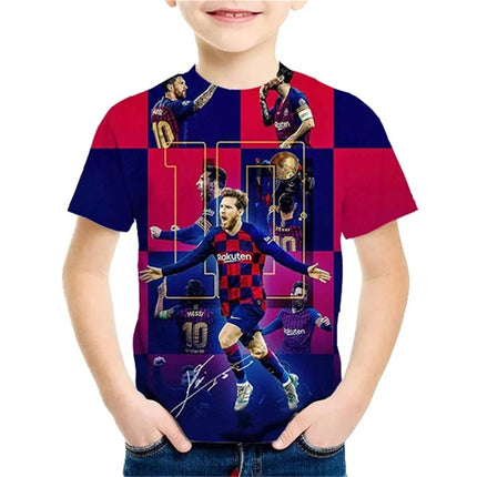 2024 Summer New Fashionable Children's 3D Printed T-shirt Popular Football Star Messi Cool Boys and Girls Casual Short Sleeves