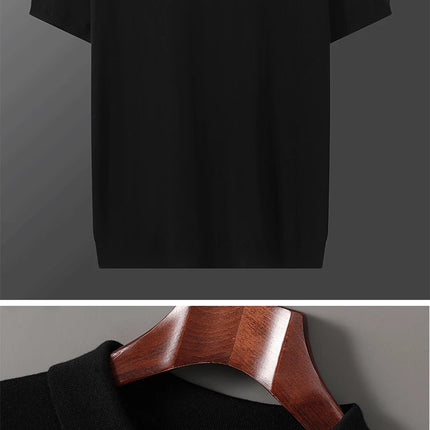 Men's T-shirt summer worsted wool sweater short-sleeved casual solid color men's clothes POLO collar knitted Tops loose Blouse